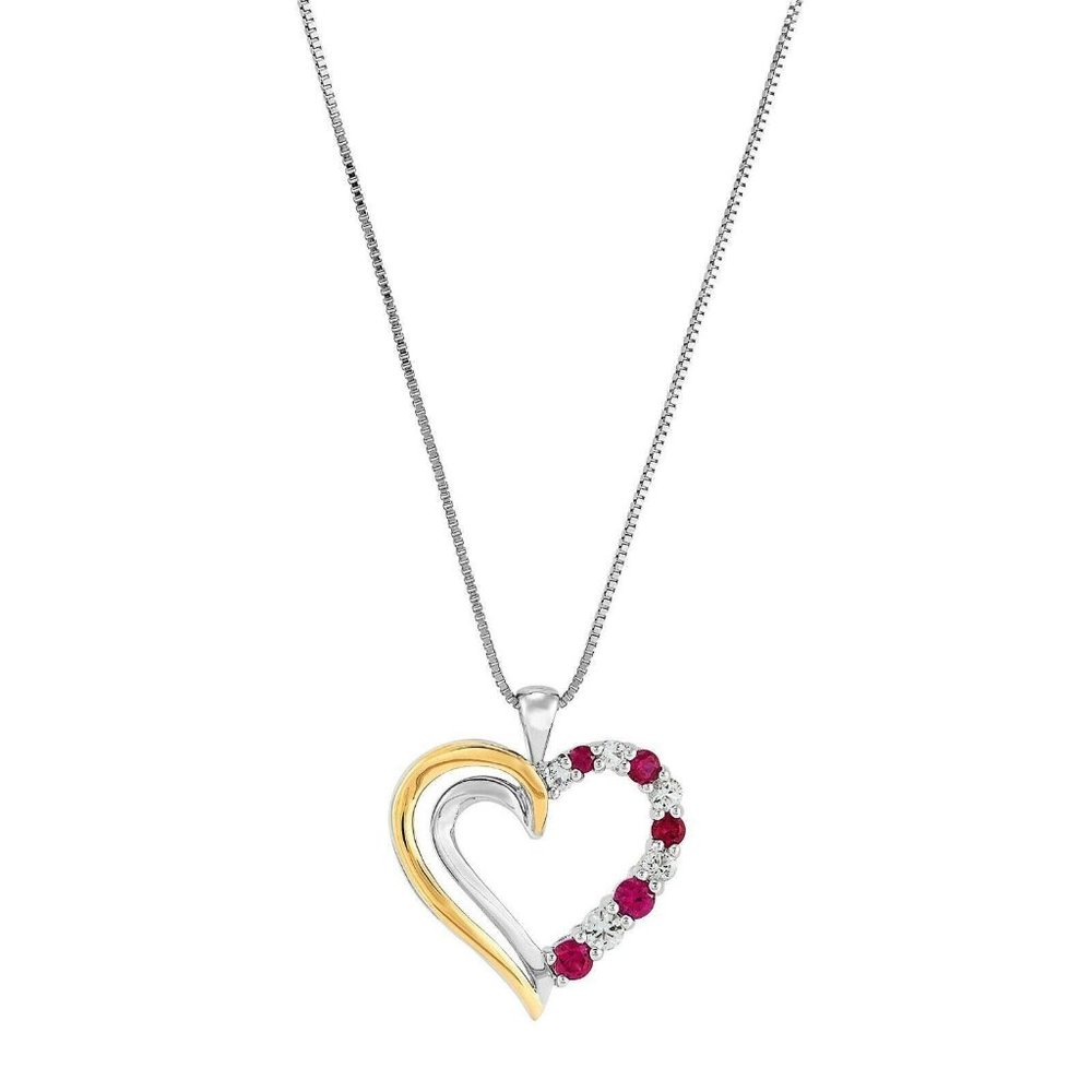Ruby & White Topaz Open Heart Sterling Silver